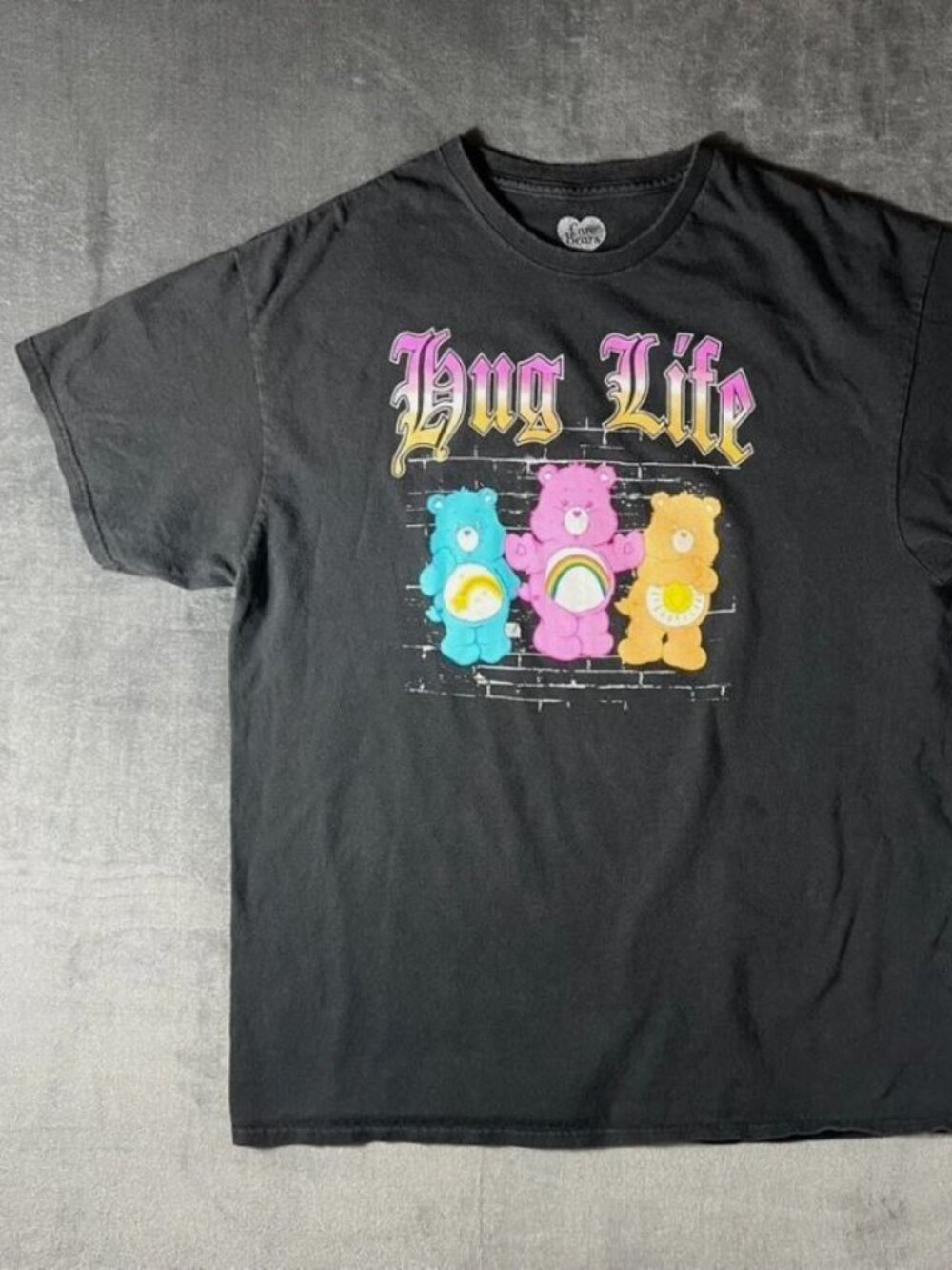 Care Bears “Hug Life” Size XL Short Sleeve Graphic Black Tshirt